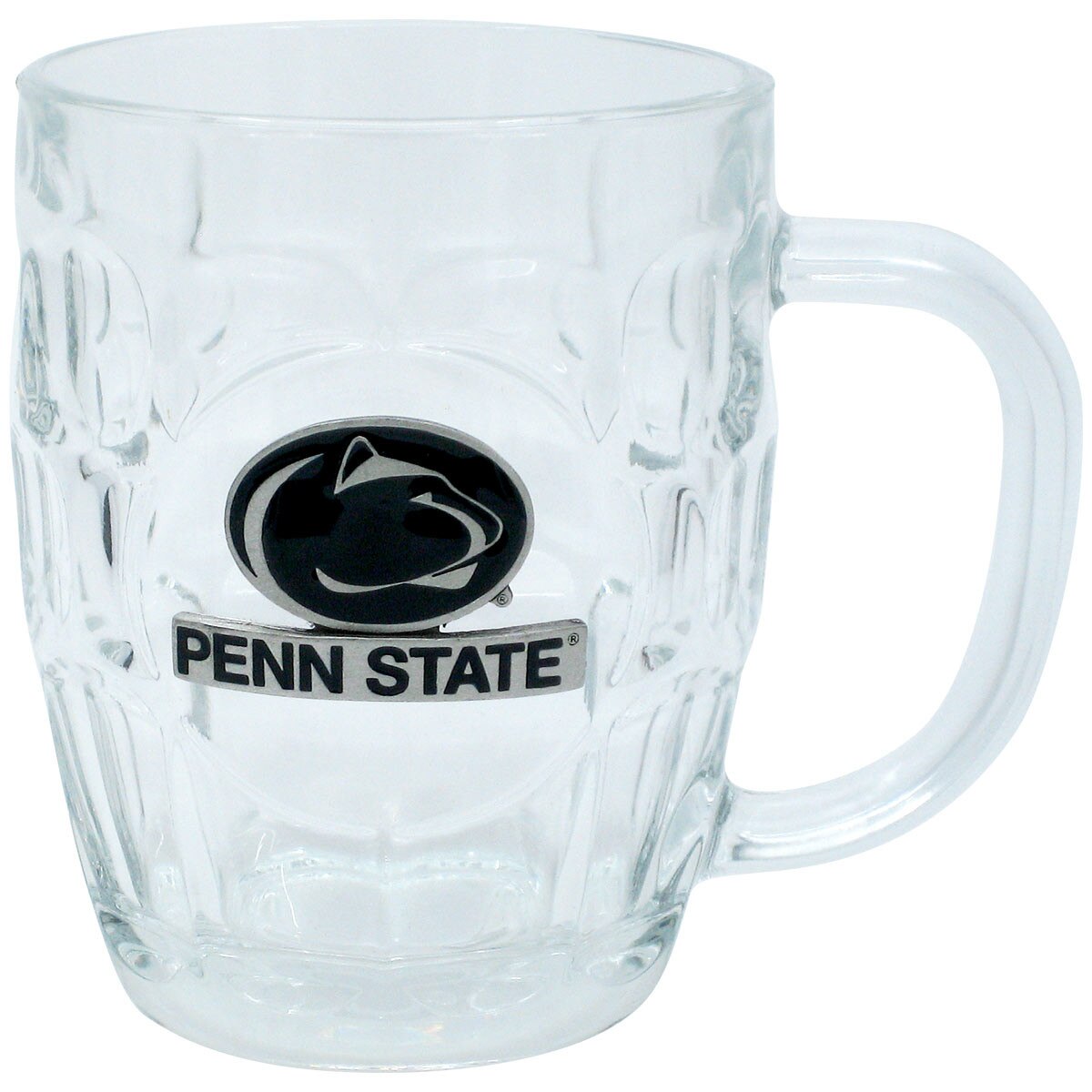 dimpled glass mug with pewter Penn State and Athletic Logo emblem